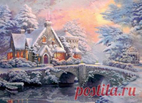 Thomas Kinkade|Зимний сказочный пейзаж