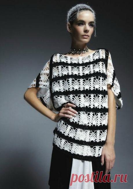Черно-белая туника крючком. Схема туники узором "ананасы" |