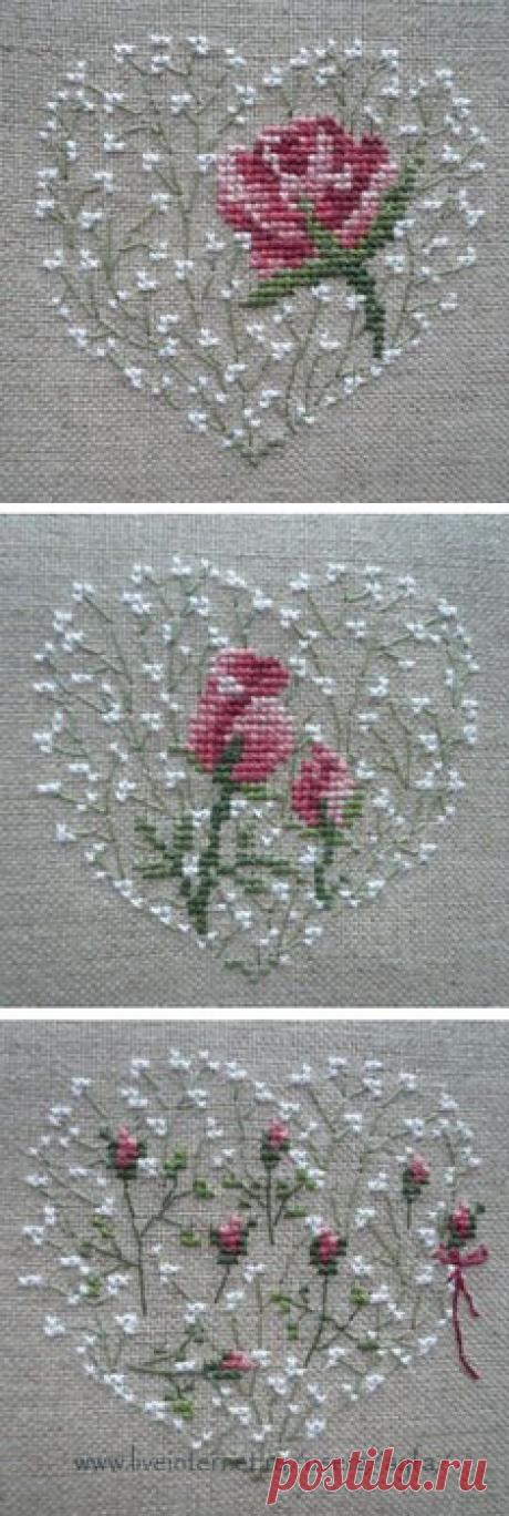 Вышивка крестом, схемы Розочки-мини на льне
