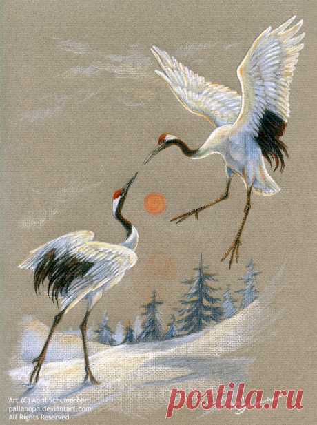 Dancing Cranes A little while ago, I was given a pad of sample paper that otherwise would have been thrown out by the manager of the art supply store that I work at. And between the hordes of projects/commissions...