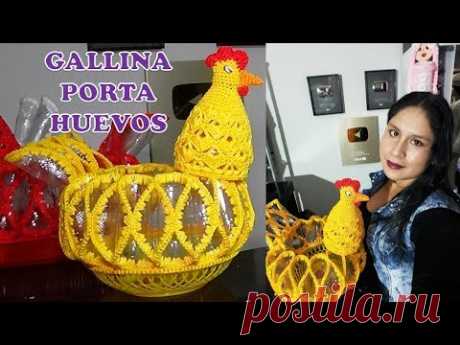 Como hacer una Gallina Porta Huevos tejido a crochet paso a paso hecho con botellas plásticas pets .