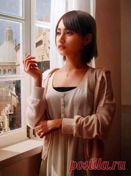 Задумчивый взгляд... Художник из Японии Yasutomo Oka (岡　靖知).