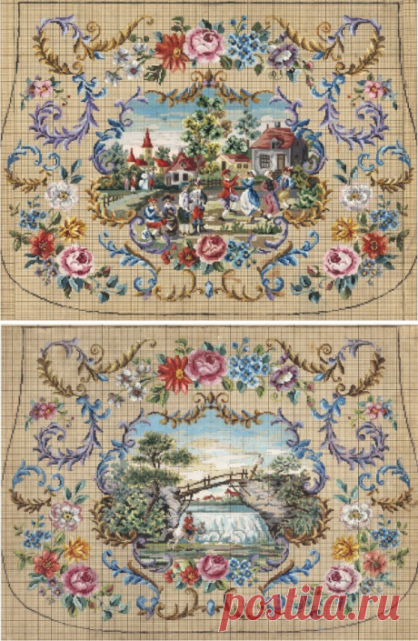 Вышивка крестом — красивые старинные схемы Petit Point | Журнал Ярмарки Мастеров