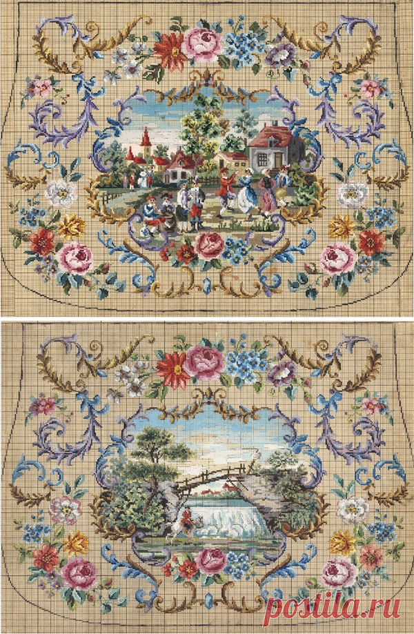 Вышивка крестом — красивые старинные схемы Petit Point | Журнал Ярмарки Мастеров