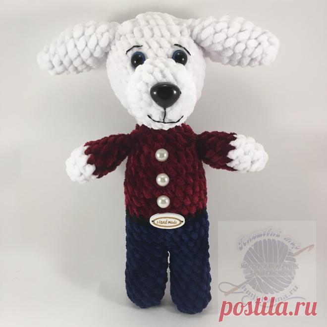 Маленькие плюшевые собачки игрушки, в бордовой рубашке, 25 смПлюшевый мир Мастерская игрушек Анны Ганоцкой