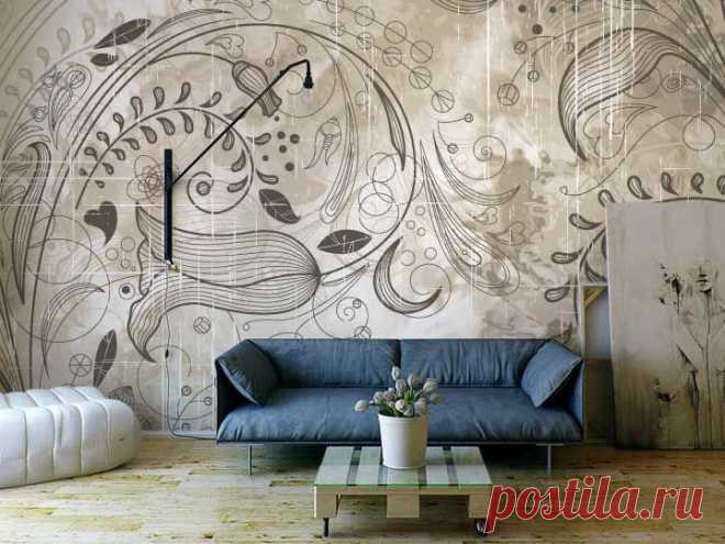 Фотообои - купить фото обои на стену в Киеве Украина - на заказ, каталог, изготовление, продажа, цены | Тонкие грациозные неповторяющиеся узоры и цветы на бежевом фоне. Стильный интерьер, в котором ВЫ сможете насладиться абстракными изображениями. | Фотообои в интерьере дизайнерские