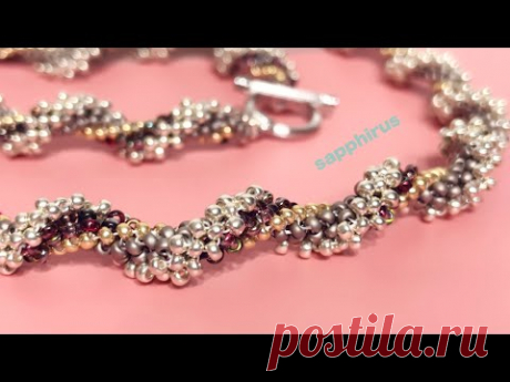 【ビーズステッチ】丸小ビーズだけで作れる！ツイストネックレスの作り方☆Beaded Twisted Necklace/Tutorial/MIYUKI seed beads/