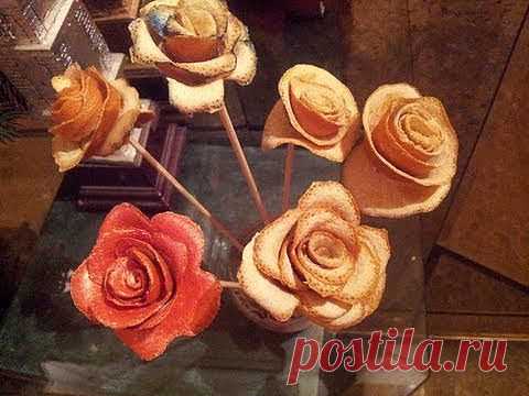 Как сделать розочки из кожуры апельсина..