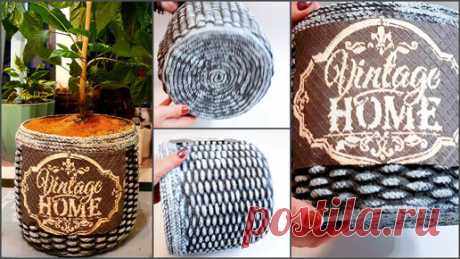 Diy Grand Ideas | Большой , плетёный цветочный горшок для крупномера. Как сделать цветочный горшок из пластикового ведра ?