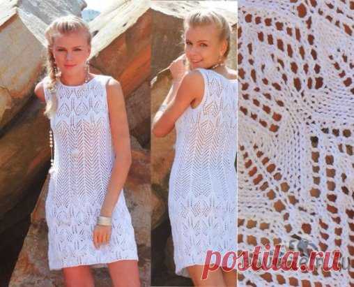 Ажурное платье вязаное спицами
описание и схема по ссылке:      http://povjazem.ru/vyazanie-dlya-zhenshchin/plate-sarafan/azhurnoe-plate-spicami