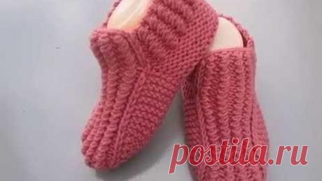 Как связать носки на двух спицах,без шва. Домашняя обувь.