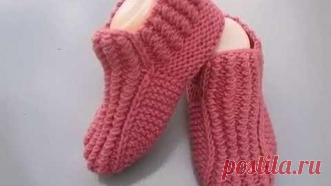 Как связать носки на двух спицах,без шва. Домашняя обувь.