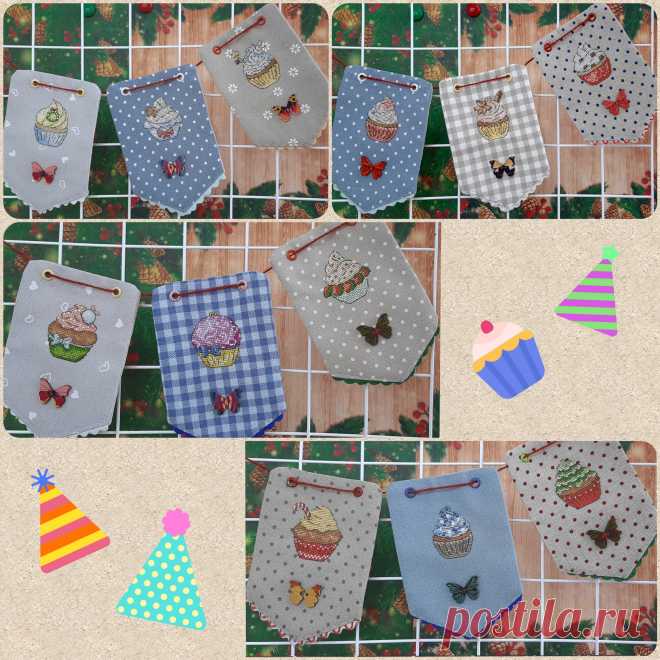 Купить вышивку крестом, праздничное украшение детской, рождественский декор - 
Текстильная гирлянда из флажков "Новогодние кексы" для украшения детской комнаты.
Новогодняя гирлянда с кексами и пирожными.