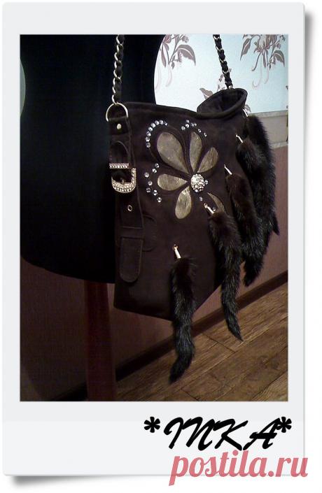 Сумка из натуральной замши с норковыми хвостиками. МК.