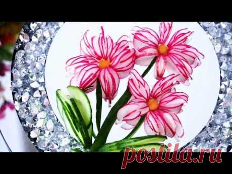 How to quickly make Red Radish Flowers from Vegetables, Decorating Dishes.