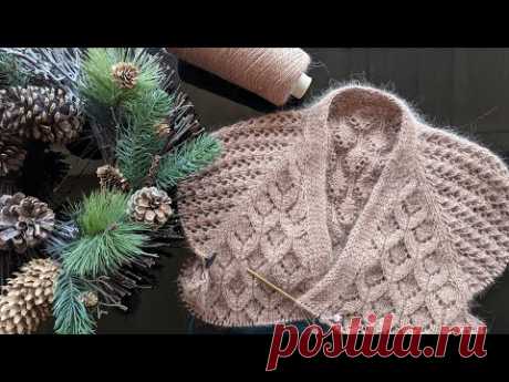 Кардиган из ангоры спицами. Часть 3. Кокетка, росток, подрезы.