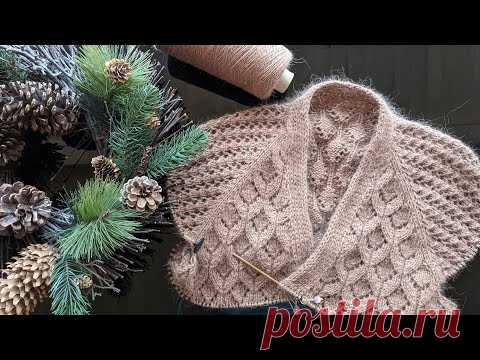 Кардиган из ангоры спицами. Часть 3. Кокетка, росток, подрезы.