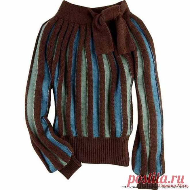 Шоколадная кофта с эффектом "Гофре" (спицами)..