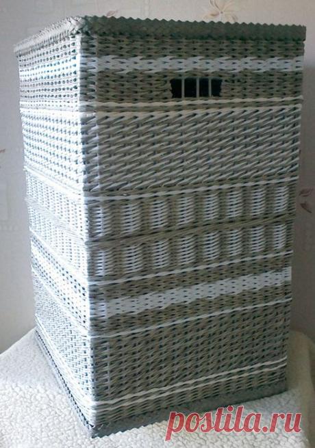 Плетение из газет. Мастер-класс на крышку с цветным узором из трубочек.