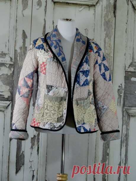 Jacket from Vintage Quilt Women's Quilted Blazer Jacket with Doily Appliques…