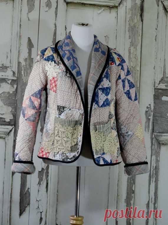 Jacket from Vintage Quilt Women's Quilted Blazer Jacket with Doily Appliques…