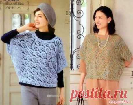 Широкий джемпер с диагональным ажурным узором(два цвета). Крючок. - ВЯЗАНАЯ МОДА+ ДЛЯ НЕМОДЕЛЬНЫХ ДАМ - Страна Мам