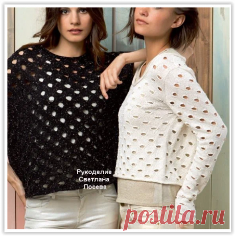 Очаровательные дырочки - простой и лаконичный джемпер с описанием вязания спицами!