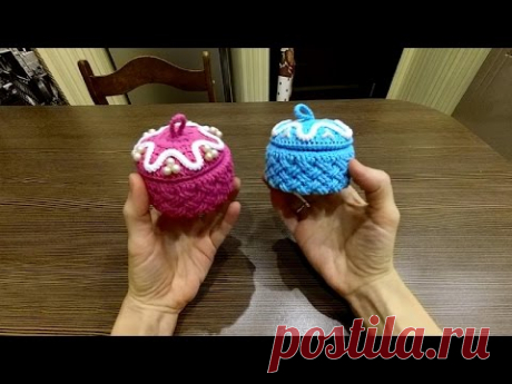 DIY Идея для подарка. Вяжем крючком шкатулку плетеным узором