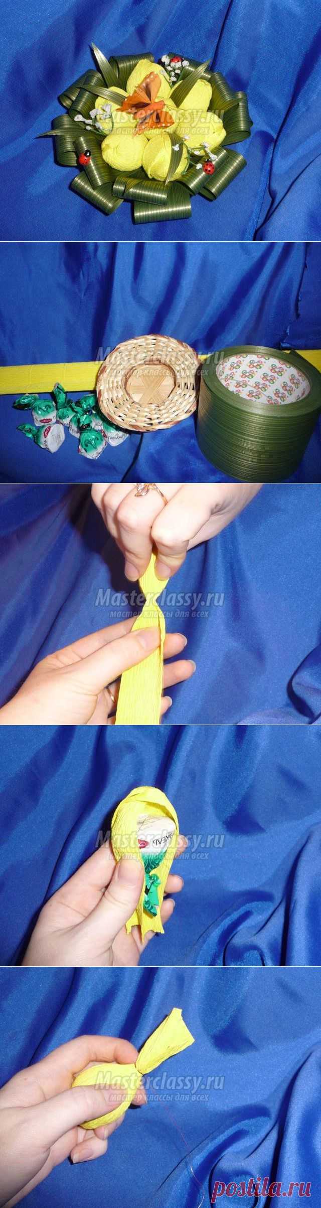 Подарки из конфет своими руками. Корзинка с тюльпанами. Часть 1. Мастер-класс с пошаговыми фото