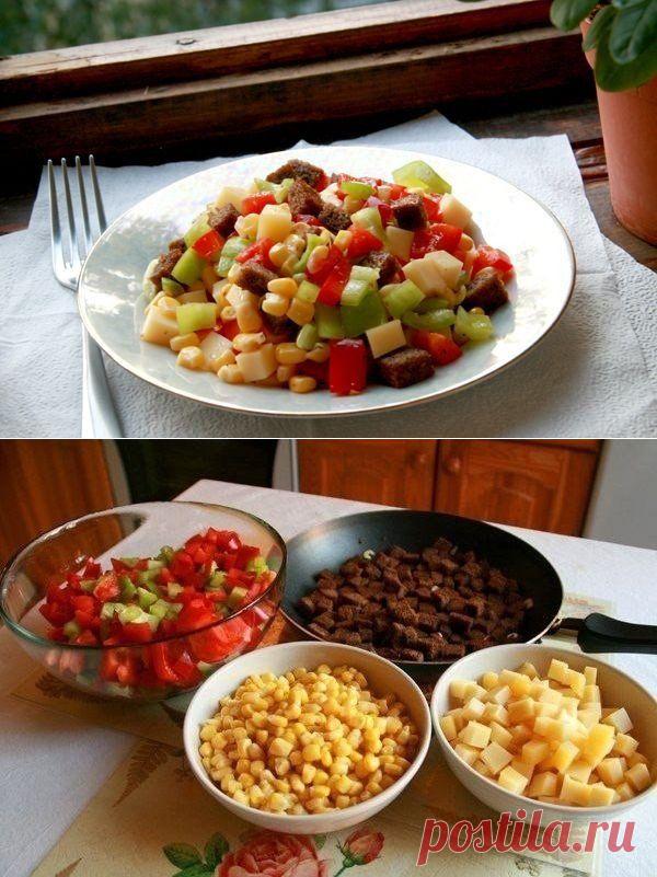 Как приготовить пёстрый салат из перца, сыра и кукурузы - рецепт, ингридиенты и фотографии