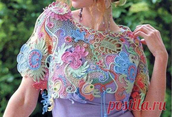 Вязание пелерины в технике ирландского кружева | Схемы-вязания.ру | Яндекс Дзен