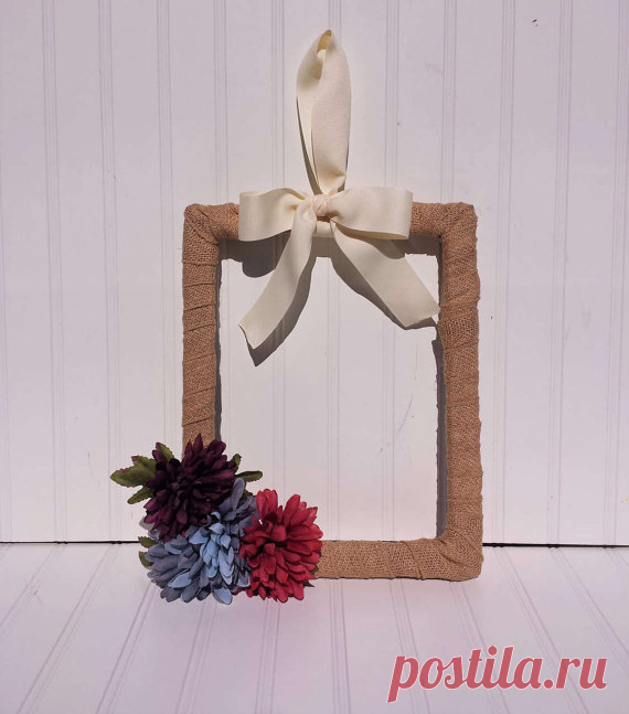 Fall Burlap Frame Wreath Thanks for checking out my listing!  This cute fall burlap wreath will look great on your front door all season long. The burlap frame measures 12.5 x 10. Three faux mums add a pop of color. The wreath is topped with a cream colored ribbon hanger. Check out my other wreaths and door hangers here: https://www.etsy.com/shop/OddsNEndsbyAly?ref=hdr_shop_menu§ion_id=17584534  ---------------------------------------------------------------------------  F...