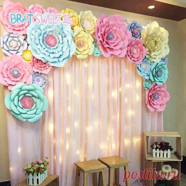 Искусственные цветы бумага пипидастр поддельные цветок DIY Baby Shower 1st День рождения Свадебные художественный тканевый фон Инструменты Настенный декор купить на AliExpress