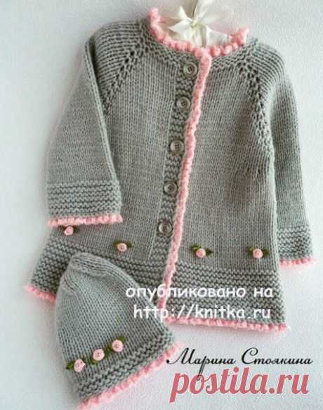 Кардиган и шапочка спицами. Работы Марины Стоякиной, Вязание для детей