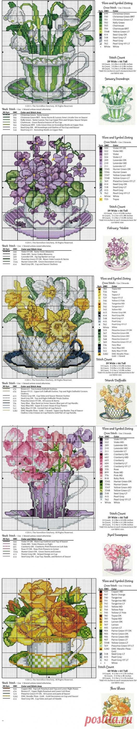 Цветочный календарь / Вышивка / Схемы вышивки крестом
