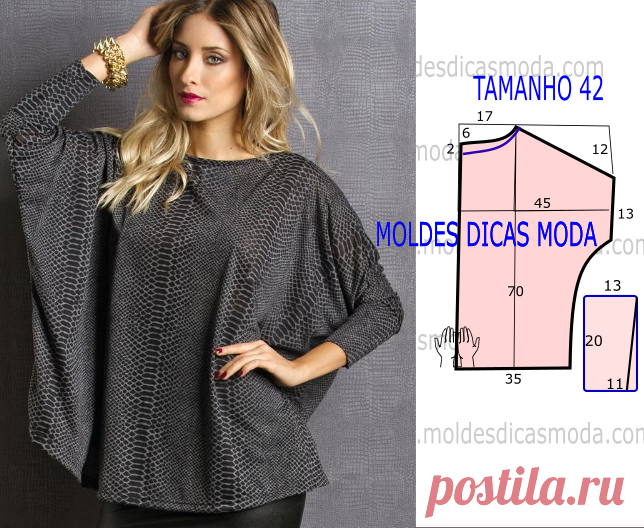 MOLDE DE BLUSA ESTAMPADA -90 - Moldes Moda por Medida