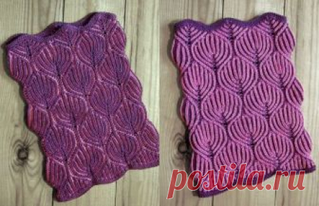 Снуд узором "Листья" в технике бриошь. Спицами. / knittingideas.ru