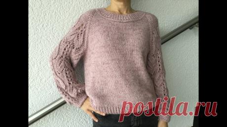 Джемпер с ажурными рукавами. Реглан сверху. Росток. Raglan von oben.