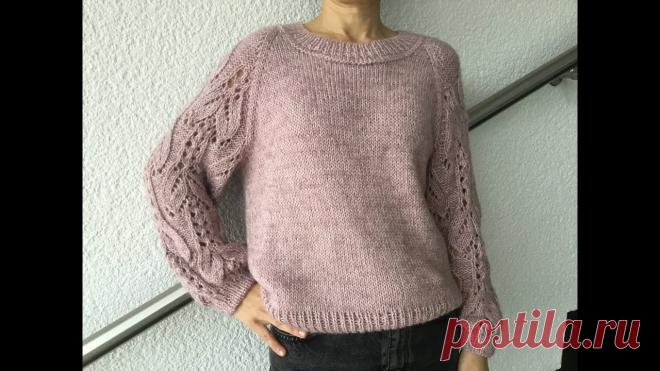 Джемпер с ажурными рукавами. Реглан сверху. Росток. Raglan von oben.