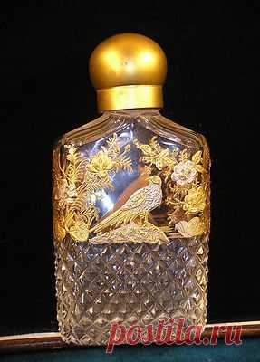 Antique French Bohemian Cut Glass Gilt Enamel Figural Birds Perfume Scent Bottle | eBay