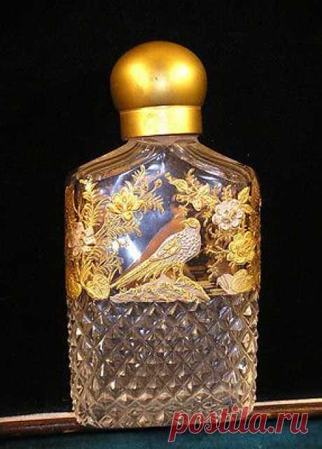 Antique French Bohemian Cut Glass Gilt Enamel Figural Birds Perfume Scent Bottle | eBay