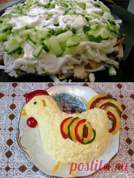 Быстрый салат "Петушок", рецепт с фото, с картошкой фри и огурцом на Новый Год 2017