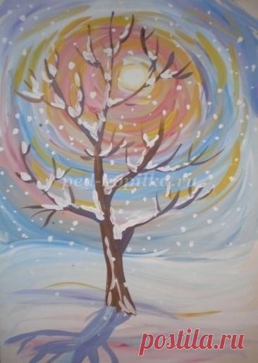 Рисуем солнечное зимнее утро