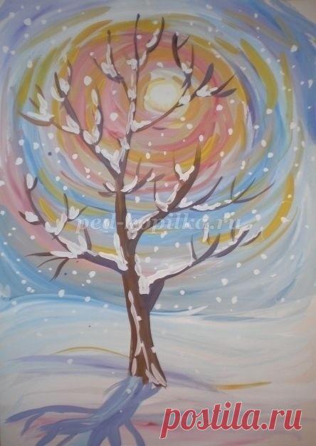 Рисуем солнечное зимнее утро