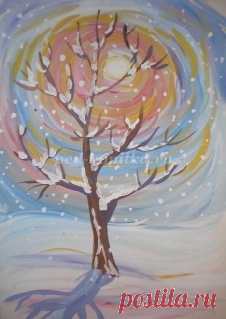 Рисуем солнечное зимнее утро