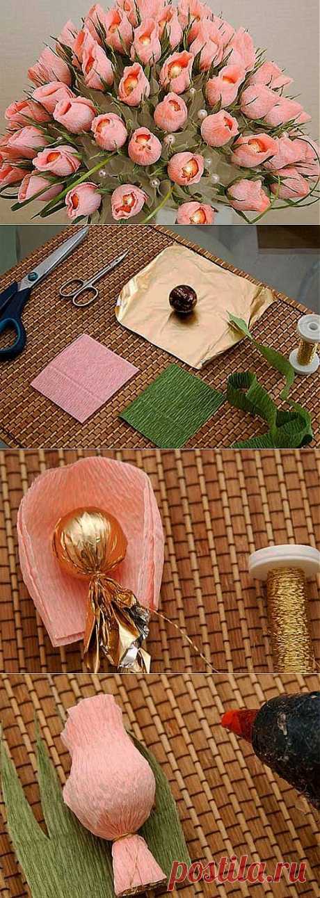 Как сделать красивый букет из конфет своими руками.