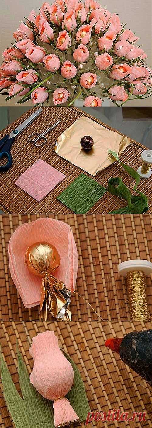 Как сделать красивый букет из конфет своими руками.