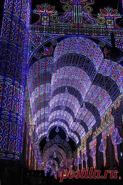 Amazing lit arches from Valencia, Spain festival, Las Fallas. @thecoveteur