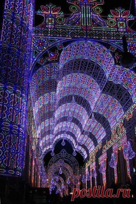 Amazing lit arches from Valencia, Spain festival, Las Fallas. @thecoveteur