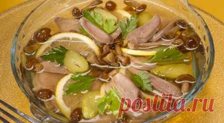 Заливное из свиного языка с опятами, пошаговый рецепт с фото